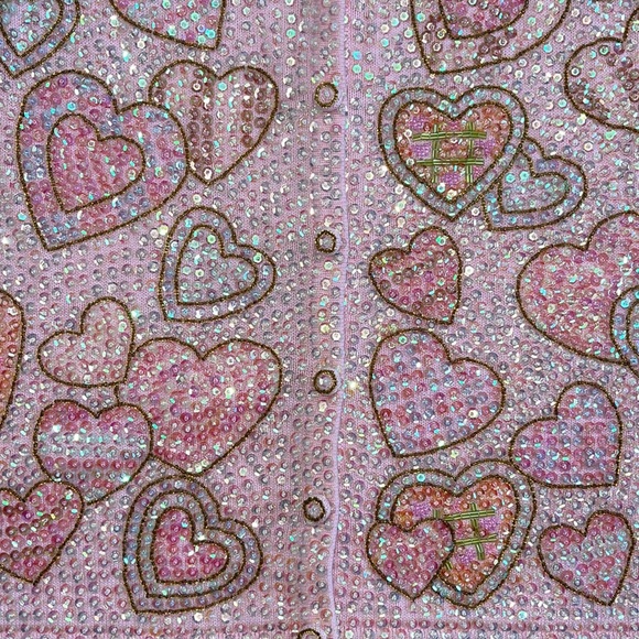Vest, pink, Sequins, hearts size XL. By Just B. Pink. Faux buttons on outside - Picture 12 of 12